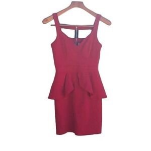 Vtg 80's Edgy Bodycon Peplum Mini Dress Sz 7 Red Strappy Cutout Exposed Zipper